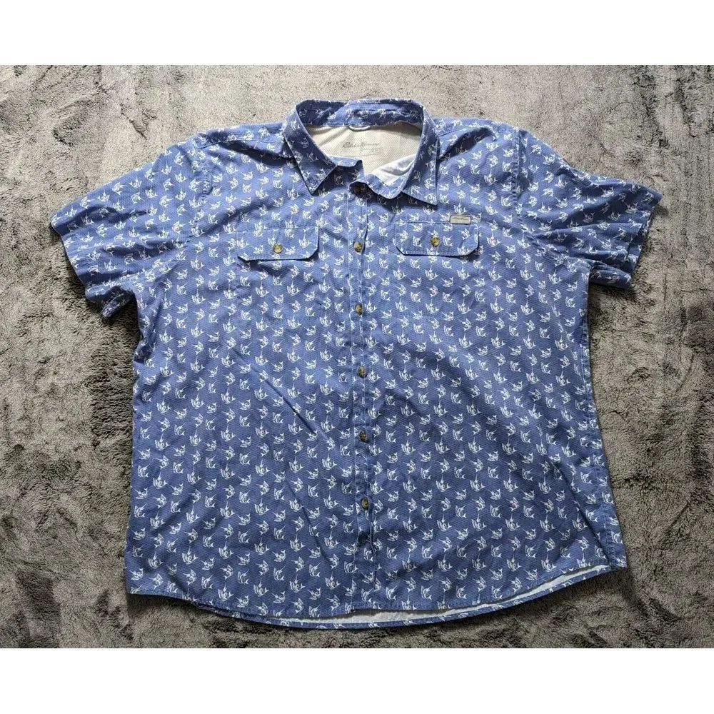 Eddie Bauer Short Sleeve Button Up Shirt Men's Size 2XL Blue - Picture 1 of 10